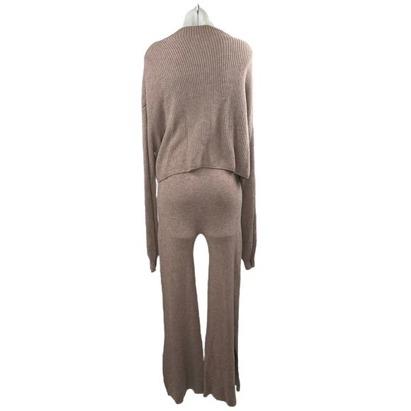 Le Ore Women's Brown Wool Rib Knit Long Sleeve Sweatshirt & Sweatpants Set Sz M - Picture 3 of 5